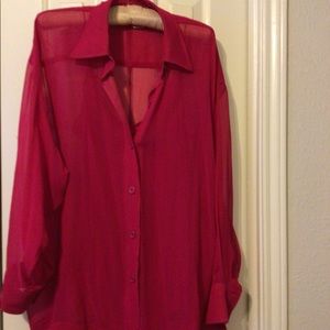 Long sleeve silk fuchsia color blouse size 14